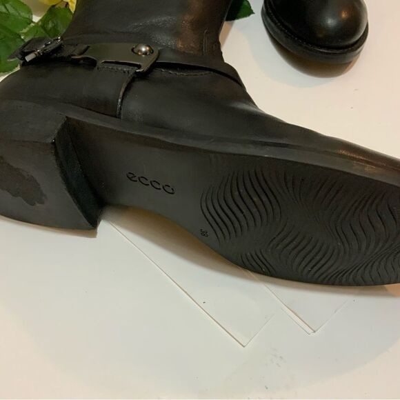 ECCO Hobart Harness Black Leather Mid Calf Moto Boot Size 38 US 7.5 Low Heel - Picture 4 of 12